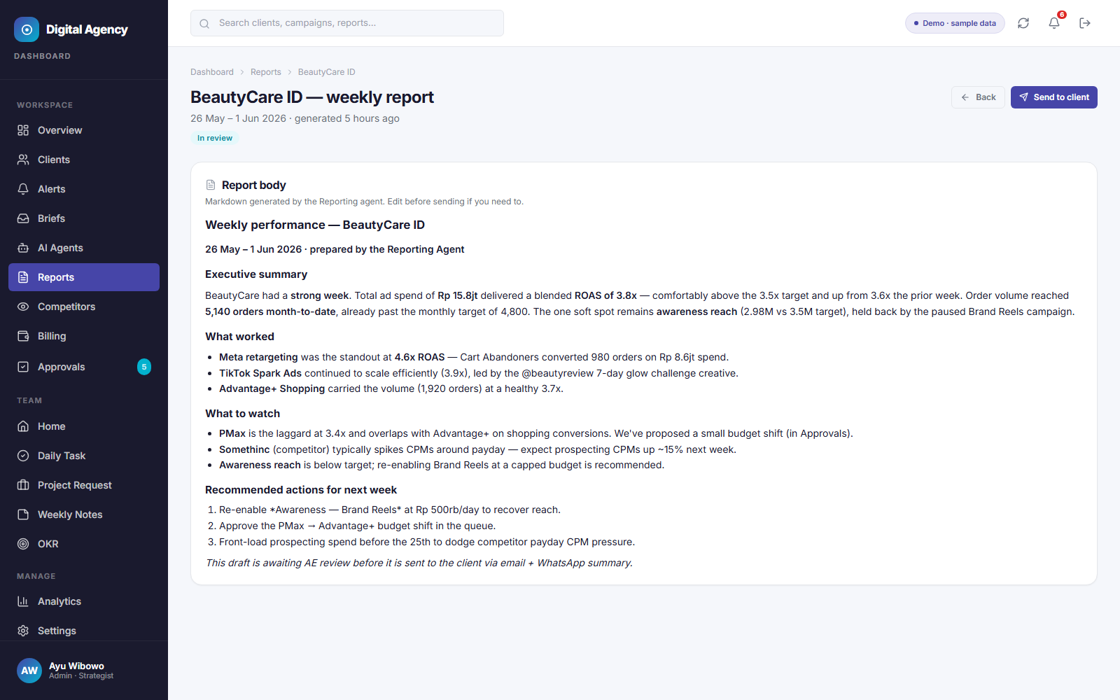 Digital Agency — Client-ready reports, written for you.