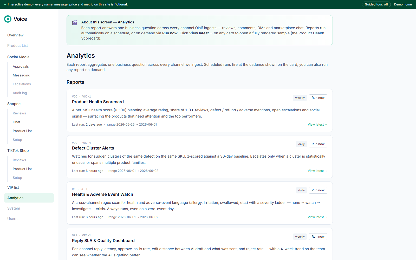 Olaif Engage — Analytics that protect the brand