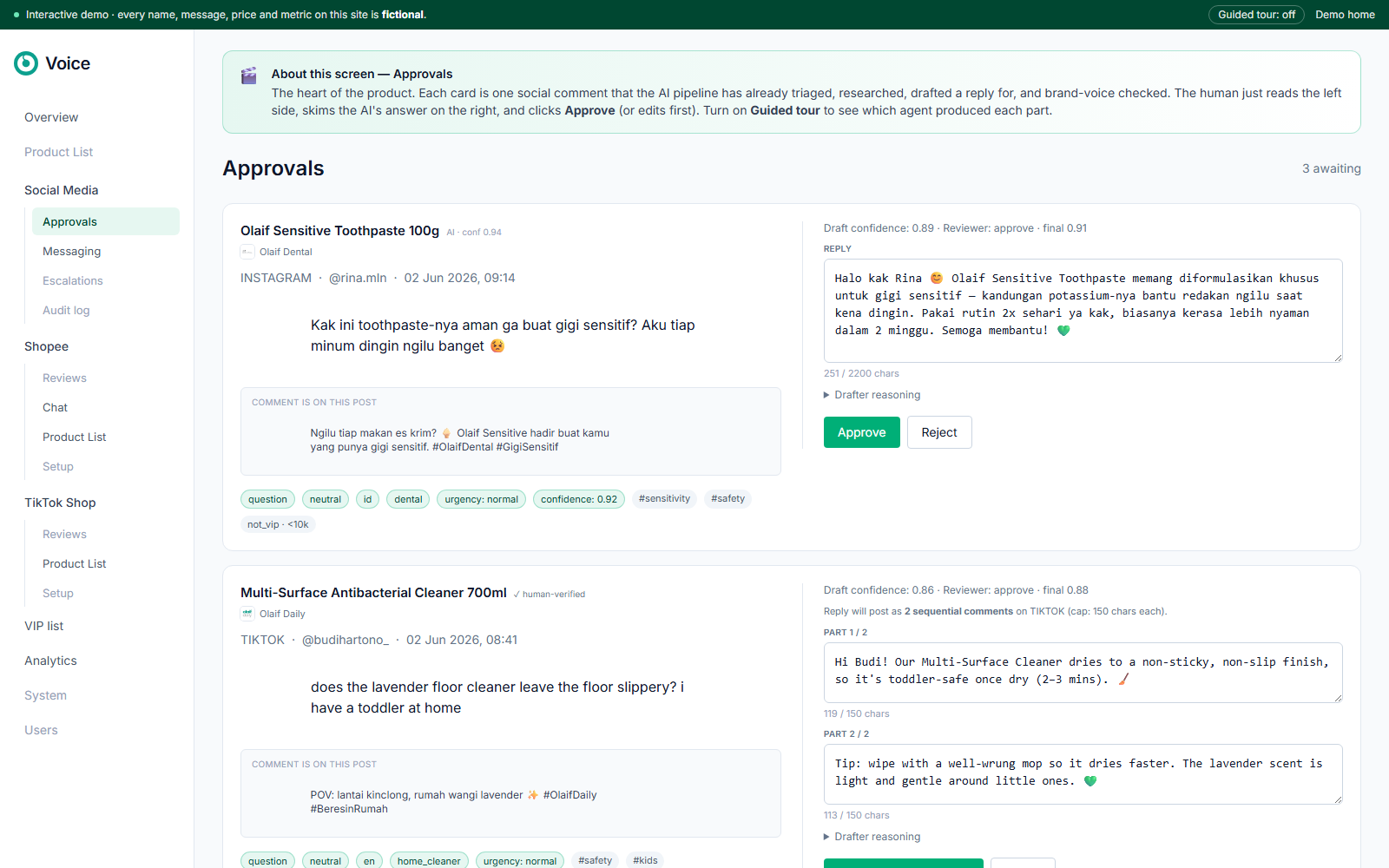 Olaif Engage — Human-in-the-loop by design