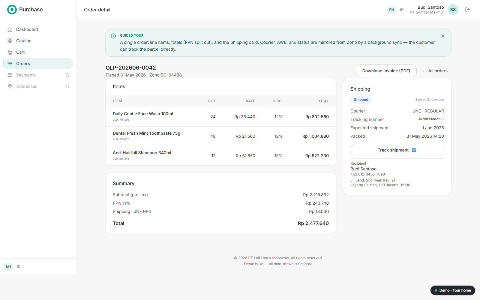 Olaif Purchase — From paid to packed, automatically