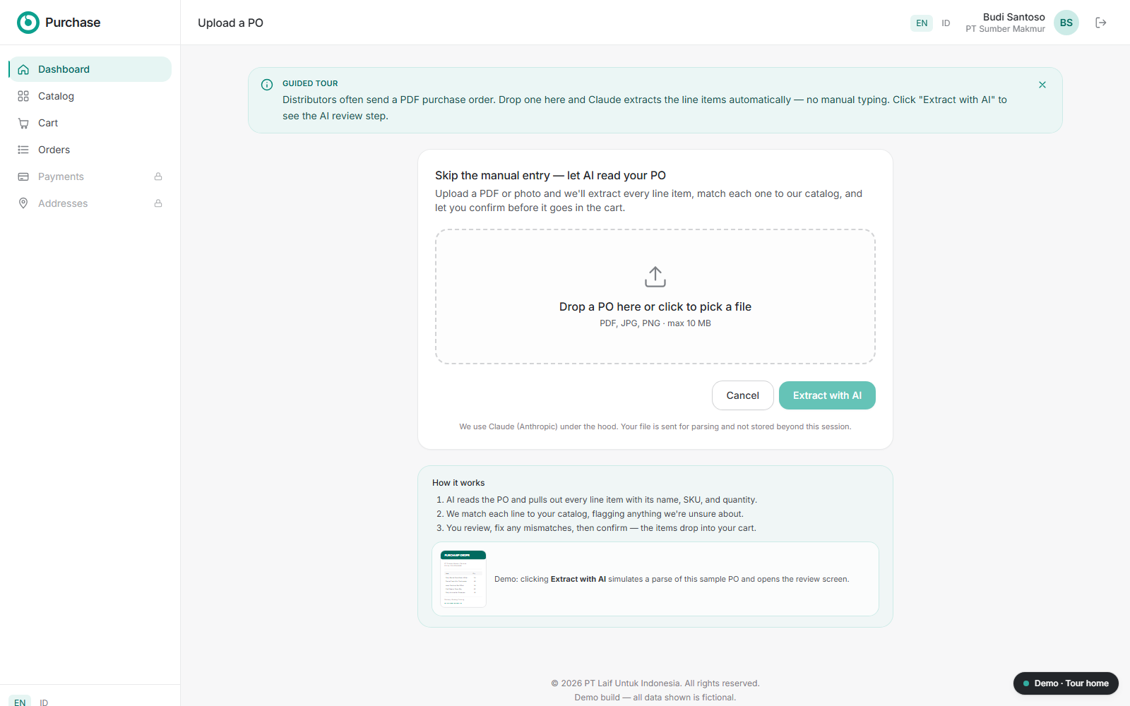 Olaif Purchase — Drop a PO, skip the typing