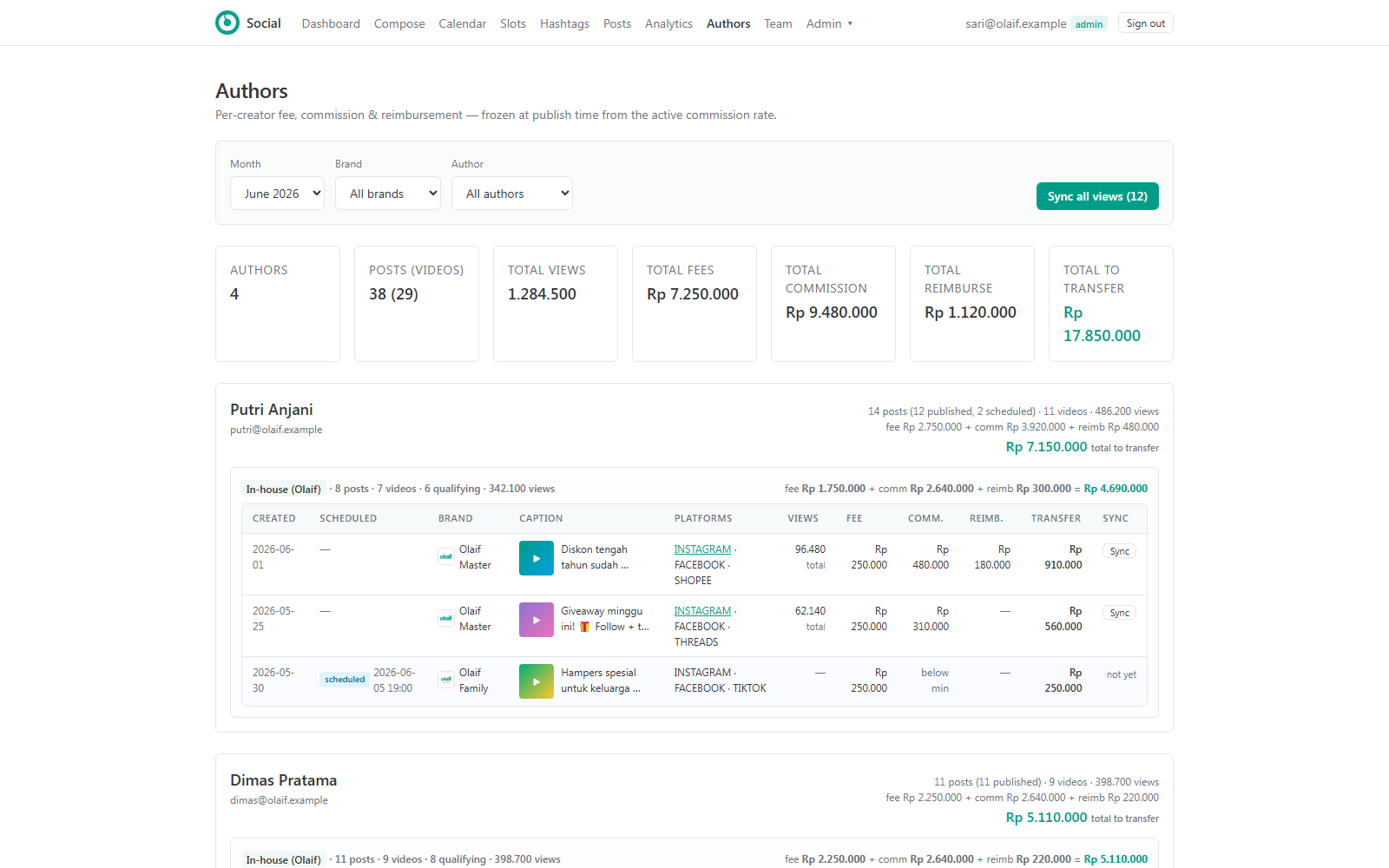 Social Post — Performance and creator payouts, in one report