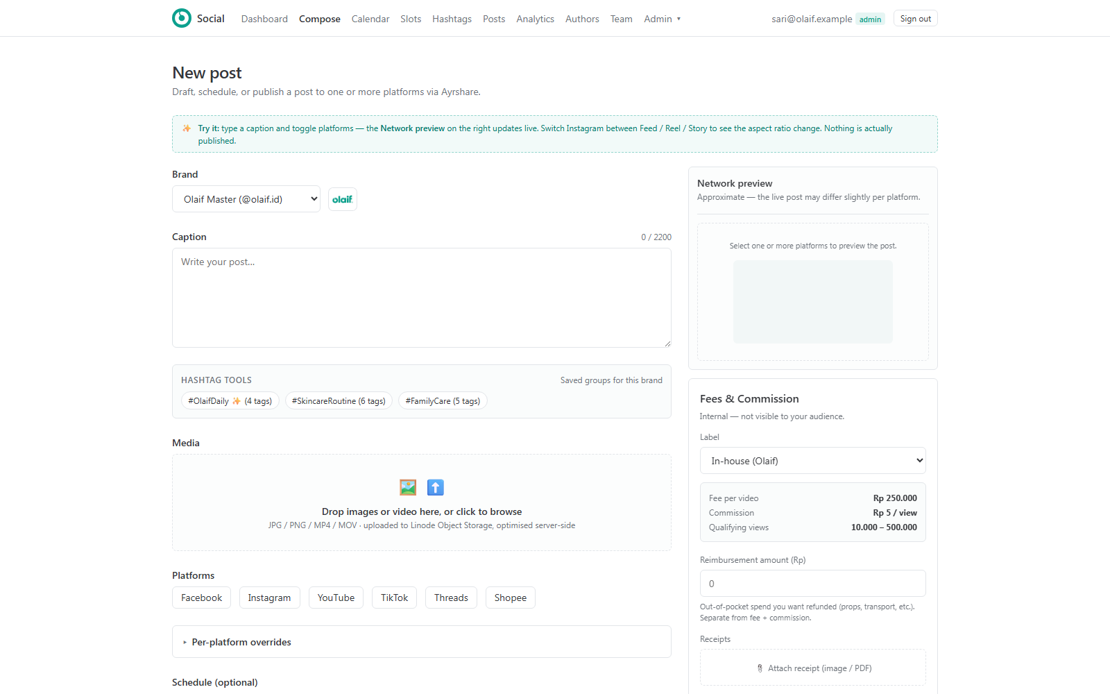 Social Post — Compose once, publish everywhere