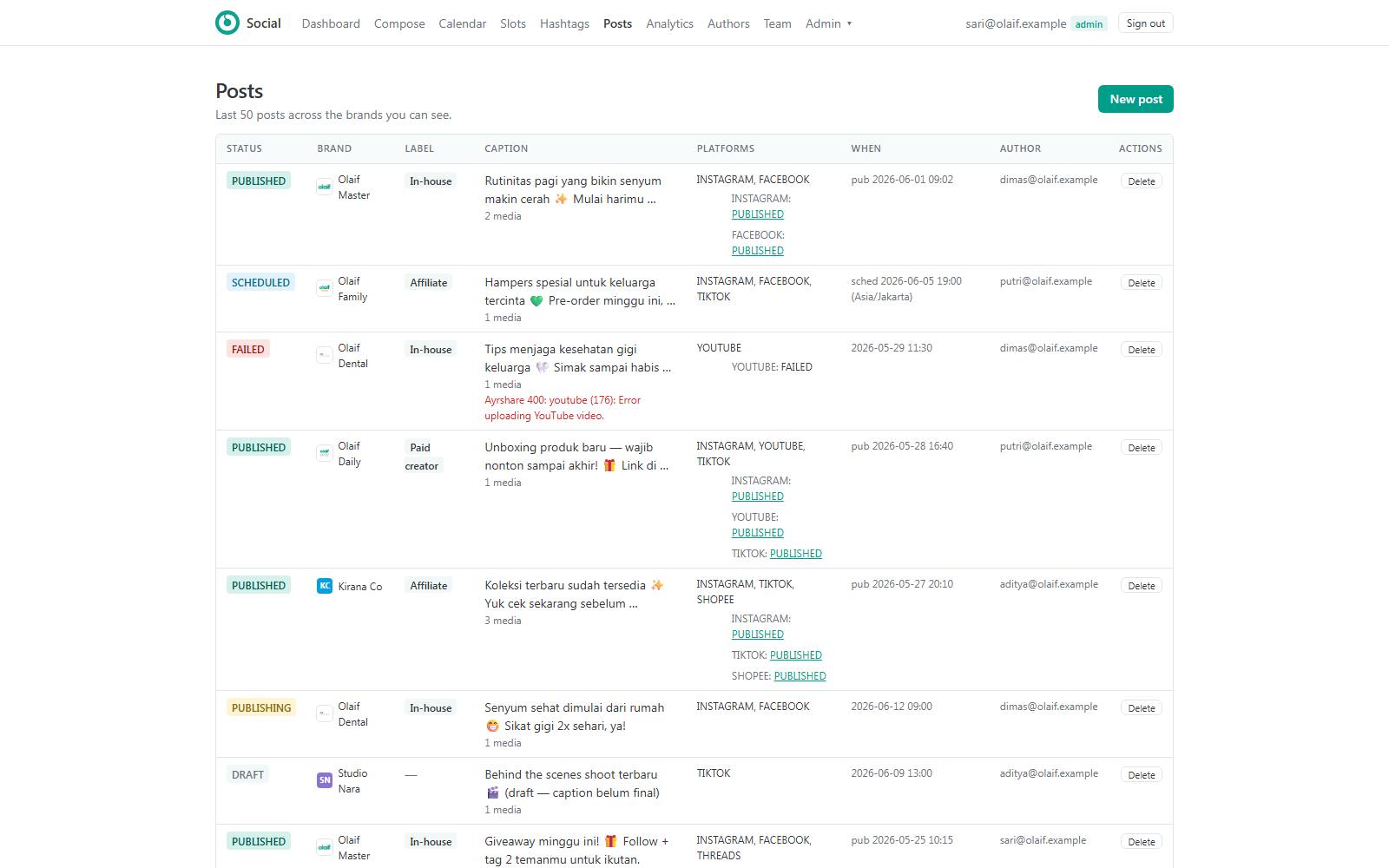 Social Post — Multi-platform publishing with per-platform control