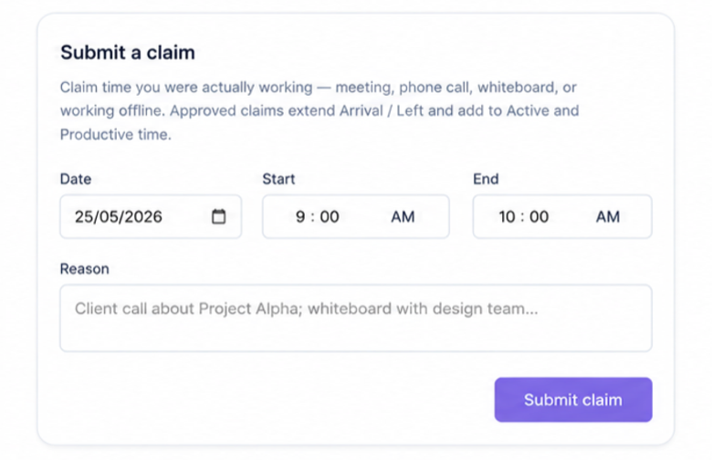 Timegem time claim submission screen